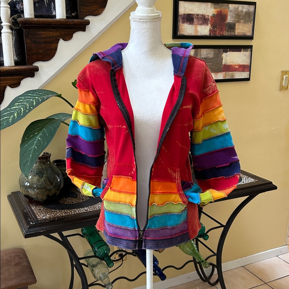 Windhorse Multicolor Patchwork Hoodie Zip Handcra… - image 10